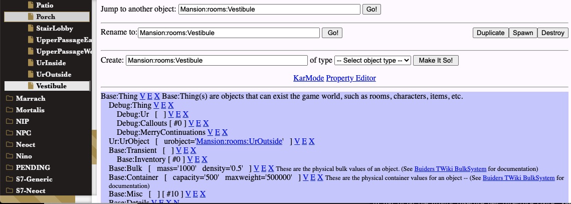 The WOE interface for Mansion:rooms:Vestibule