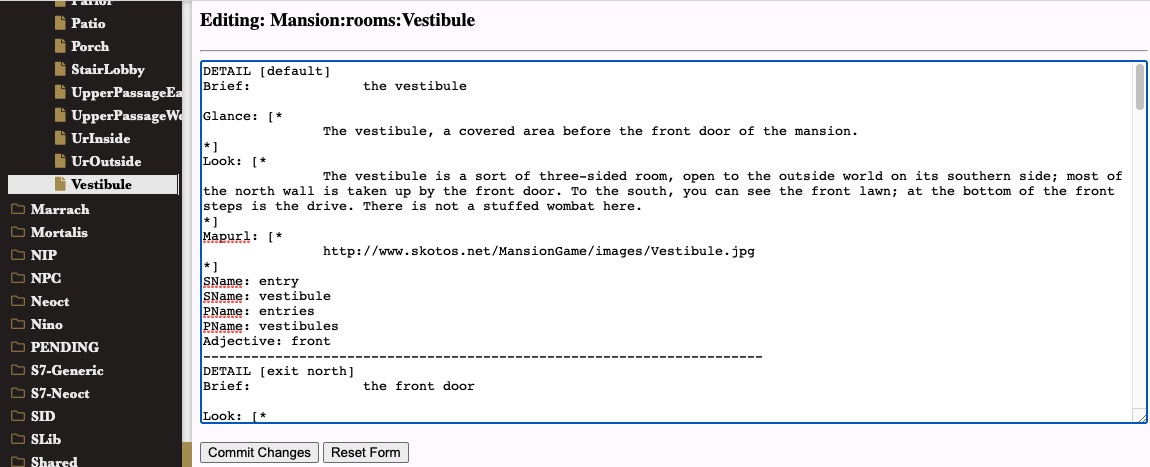 The KarMode interface for Mansion:rooms:Vestibule